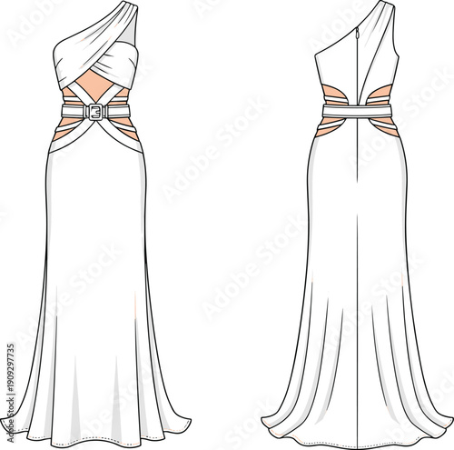 Elegant One-Shoulder Evening Gown Fashion Illustration: A Modern and Sophisticated Dress Design for Designers, Stylists, and Fashion Industry Professionals