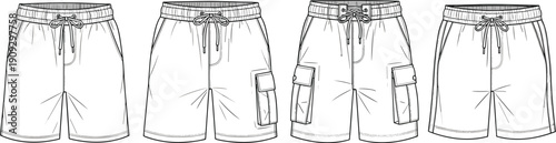 Fashionable and Versatile Shorts Technical Sketches for Apparel Design: A Collection of Sporty and Casual Styles for Modern Wardrobes