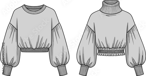 Fashionable Sweater Design: Cropped Knitwear with Statement Sleeves for Modern Style, Perfect for Fashion Illustrations and Design Templates