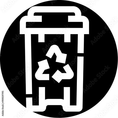 Recycling bin icon inside a circular frame symbolizing waste management and sustainable practices, promoting recycling, conservation, clean environment and responsible disposal choices