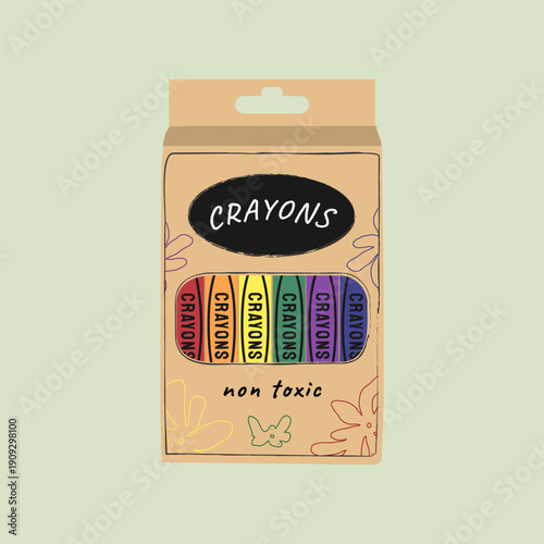Crayons box, cute stationery illustration vector