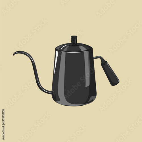 Black coffee kettle, kitchenware illustration vector