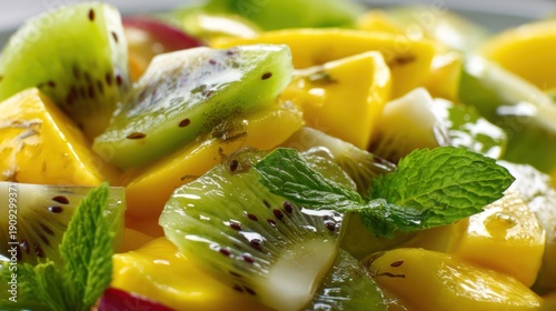 Colorful fruit salad with fresh mint