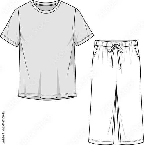 Illustrated Lounge Set: Comfortable T-Shirt and Shorts for Relaxing at Home, Fashionable Loungewear Design for Prints and Patterns, Casual Style for Sleepwear and Athleisure Designs