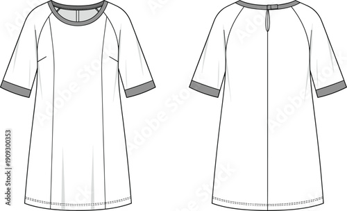 Fashion Forward: Sketch of a Modern Raglan Sleeve Tunic Dress - Ideal for Garment Design, Tech Packs, and Creative Apparel Projects, a Blend of Style and Simplicity