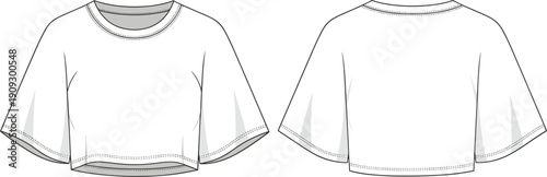 Flat Sketch of a Fashionable and Versatile Cropped T-shirt: A Modern Apparel Template for Designers and Fashion Enthusiasts, Ideal for Tech Packs and Creative Projects