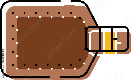 Brown leather baggage tag with a gold and black buckle, offering a secure and stylish identifier for luggage, perfect for concepts of travel and personal belongings