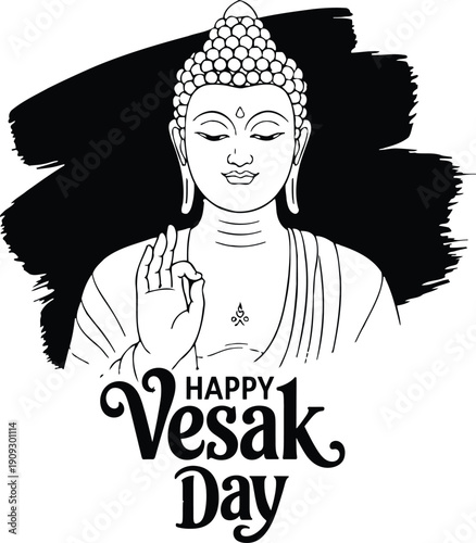 Buddha statue with hands in prayer on Vesak Day celebration  serene and peaceful illustration