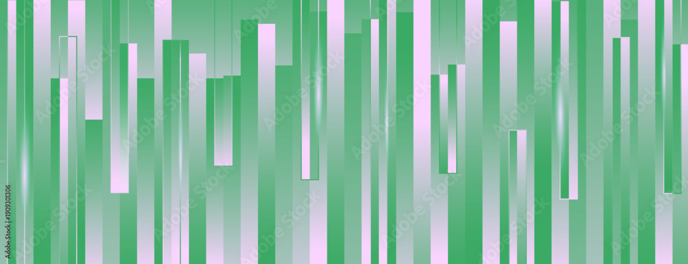 Fototapeta premium Green geometric background with vertical stripes. The background features a green gradient with a smooth texture and modern style. Surreal geometric bar pattern background. Green background vector.