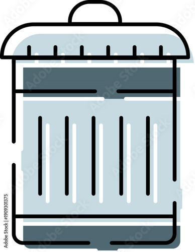 Trash can container for disposing household waste and promoting recycling, symbolizing responsible environmental management, cleanliness, and sustainable living practices