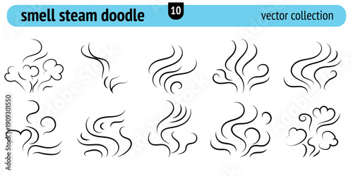 Smell steam doodle vector collection with 10 vapor lines