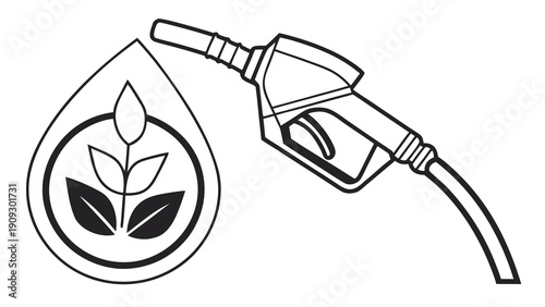 Fuel nozzle with a green drop symbolizing eco-friendly biofuel.