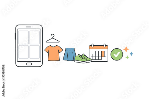 Mobile shopping and scheduling concept with clothing and calendar icons