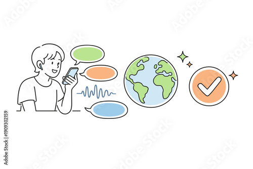 Young adult using smartphone for global communication and voice recognition
