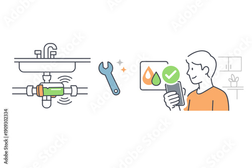 Smart plumbing maintenance concept with leak detection and mobile alerts