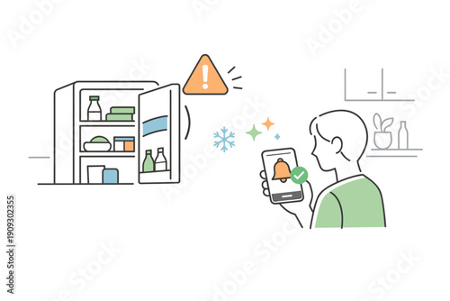 Smart home refrigerator alert system notifies user of open door via smartphone