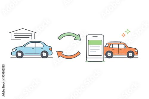 Car sharing service with mobile app for convenient vehicle swap and rental
