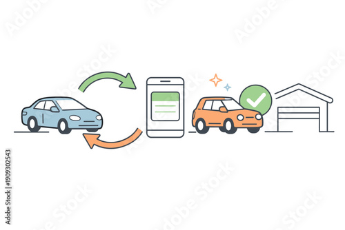 Car sharing concept: mobile app for accessing vehicles and garage space
