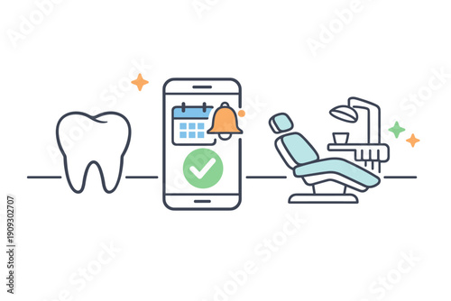 Dental appointment mobile app icon with tooth and chair graphics