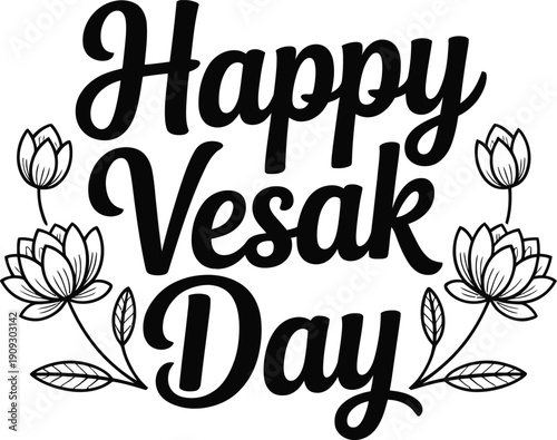 Happy Vesak Day celebration with lotus flowers and leaves on transparent background