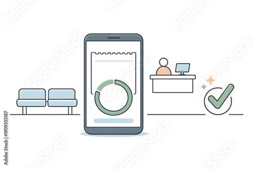 Mobile appointment system in healthcare with check-in process illustration