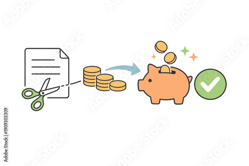 Budget optimization concept with cost cutting and savings illustration