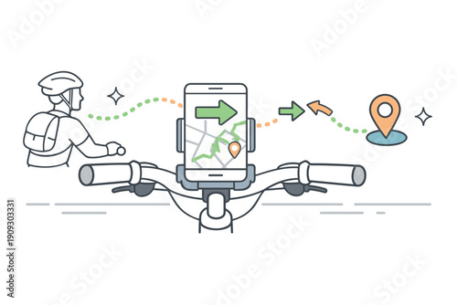 Bicycle navigation concept with smartphone gps and route guidance illustration