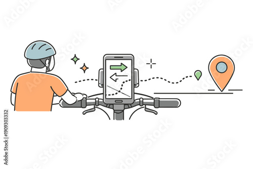 Male cyclist using gps navigation on smartphone: urban map and route guidance