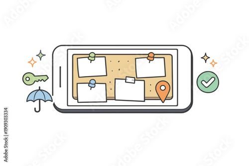 Mobile app interface with pins and map icons on smartphone screen