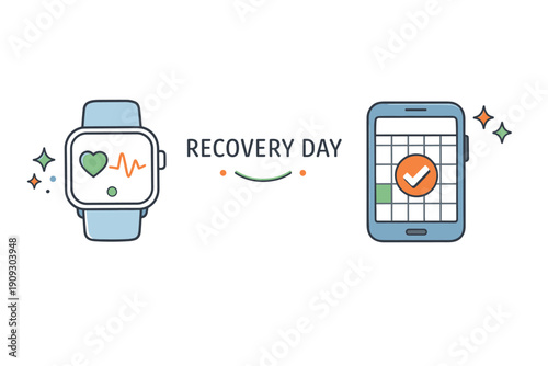 Fitness recovery day concept with smartwatch and calendar illustration