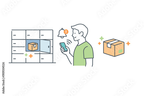 Young caucasian male using smartphone for smart locker package pickup