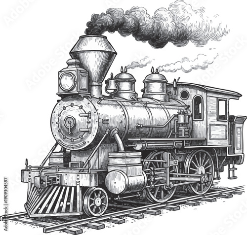Vintage Steam Locomotive Illustration Vector
