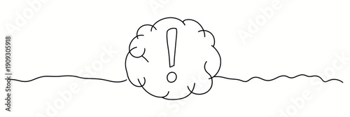Single Line Speech Bubble Icon with Exclamation Point featuring a minimalist continuous line drawing of a dialogue balloon for alerts and notifications.