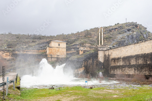 Water release, due to heavy rains, from the Ponton de la Oliva dam in Madrid