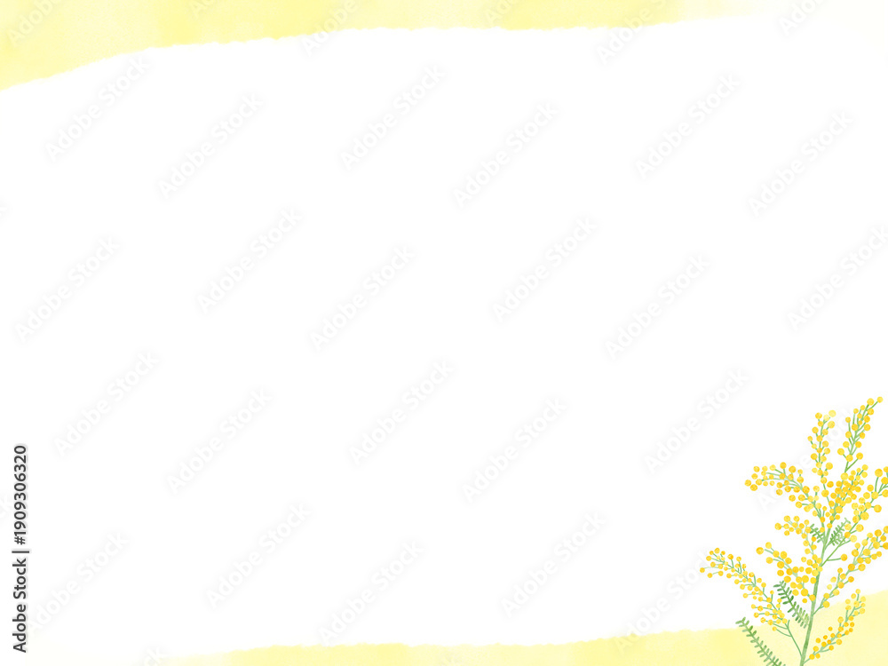 Obraz premium ミモザの水彩フレーム コピースペース 春の植物 (Watercolor mimosa frame, copy space spring background)