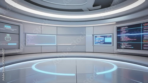 Modern Futuristic Virtual Newsroom Studio Background with Digital Screens
