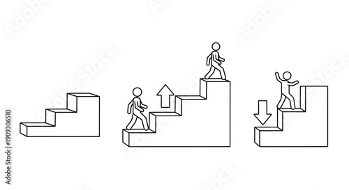 People climbing stairs up and down, concept of progress, success, and failure