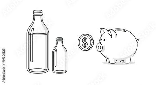 Piggy Bank and Bottles with Coin: Saving Money, Financial Planning, Investment Concept