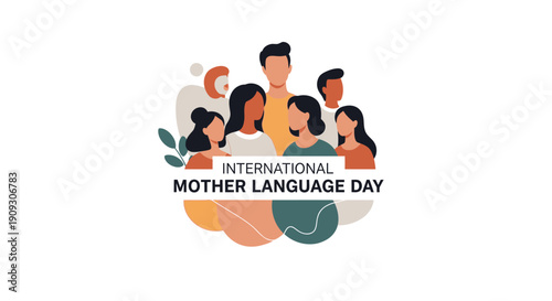 People celebrate International Mother Language Day with diverse group illustration