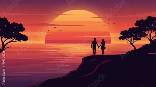 Wallpaper Mural Romantic Couple Sunset Torontodigital.ca