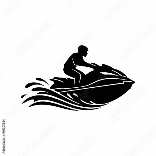 Man riding a jet ski on water waves vector silhouette