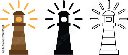 Lighthouse Beacon Icon Set – Navigation Tower Light House Vector_