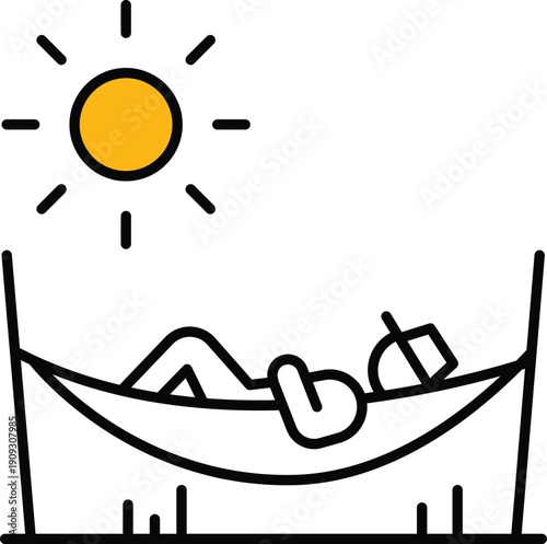 Hammock relax Icon vector, Relaxing hammock line Icon design vector Illustration.