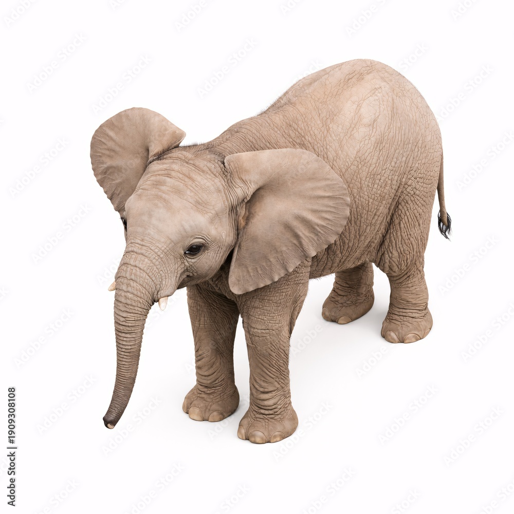 Fototapeta premium Young Elephant Facing Forward Isolated on White