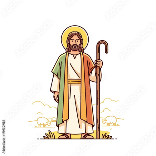 Jesus Christ as Good Shepherd illustration with sheep