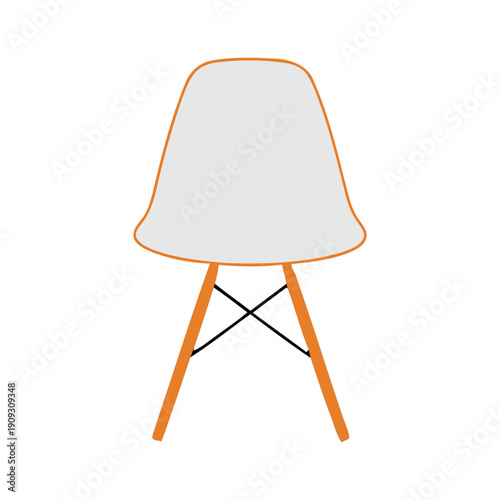 Modern designer side chair with a white shell and wooden legs, iconic mid-century furniture vector for contemporary interior design.