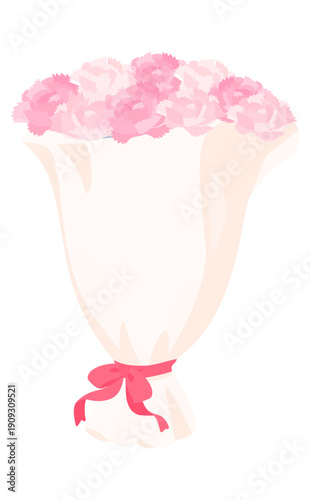 薄ピンク色のカーネーションの花束イラスト