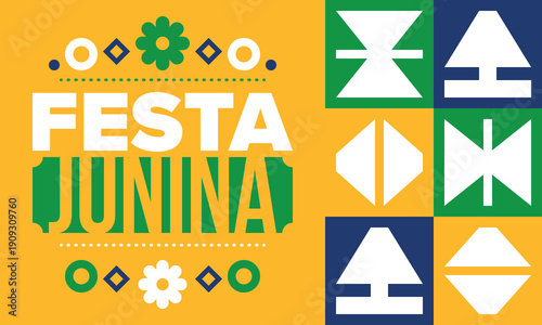 Festa Junina in Brazil. Brazilian festival. Happy holiday. Brazil flag. Carnival and parade. Summer fun party. Vector illustration