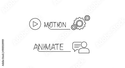 Motion and Animate icons with gears and speech bubble, concept of animation and movement