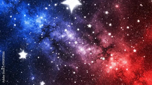 Vibrant cosmic nebula with glowing blue and red stars